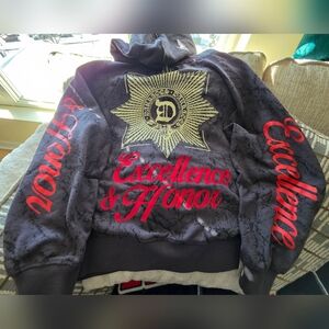 Brand New Mens Darkages Graphic Gray Hoodie with Red Accents Size Large